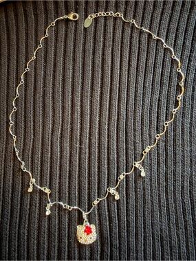Hello Kitty Gold Necklace with Red Bow Crystal Charm